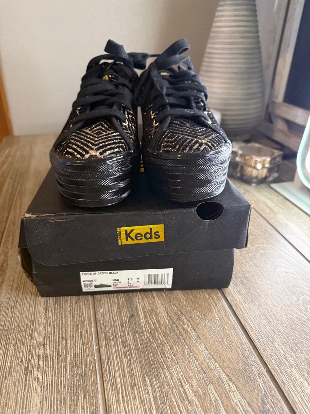Keds Black Platform Sneakers with Gold Glitter Detail